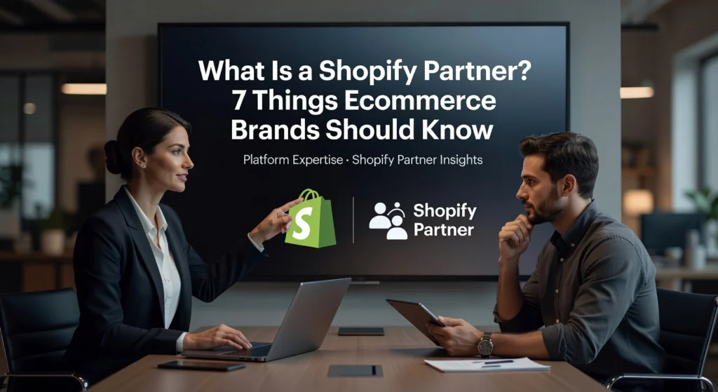 Professional header image for list-based article: What Is a Shopify Partner? 7 Things Ecommerce Brands Shou...