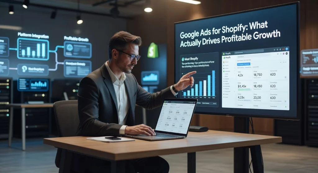 Professional header image for industry analysis: Google Ads for Shopify: What Actually Drives Profitable G...