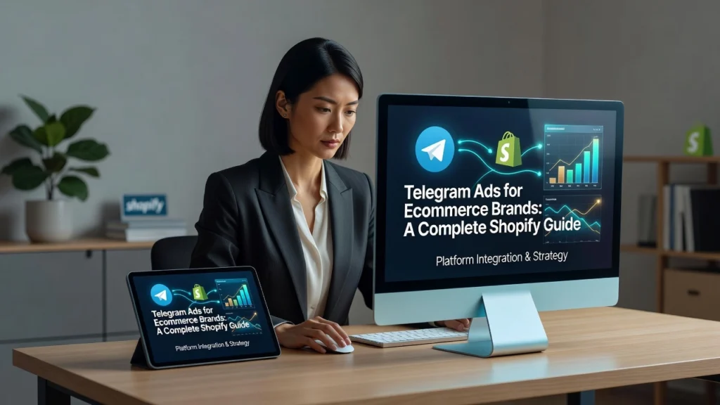 Professional header image for educational tutorial: Telegram Ads for Ecommerce Brands: A Complete Shopify Guide