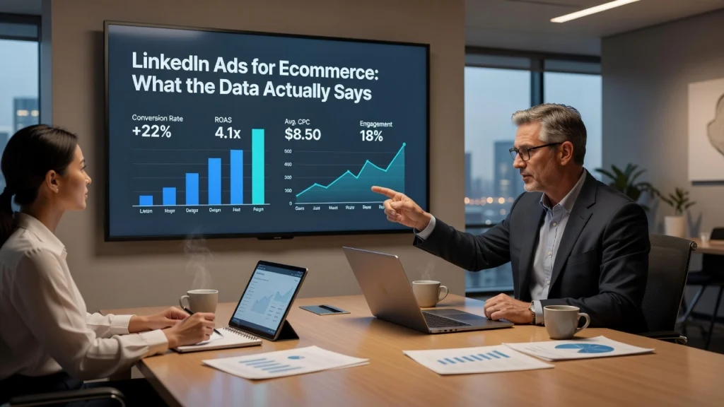 Professional header image for list-based article: LinkedIn Ads for Ecommerce: What the Data Actually Says