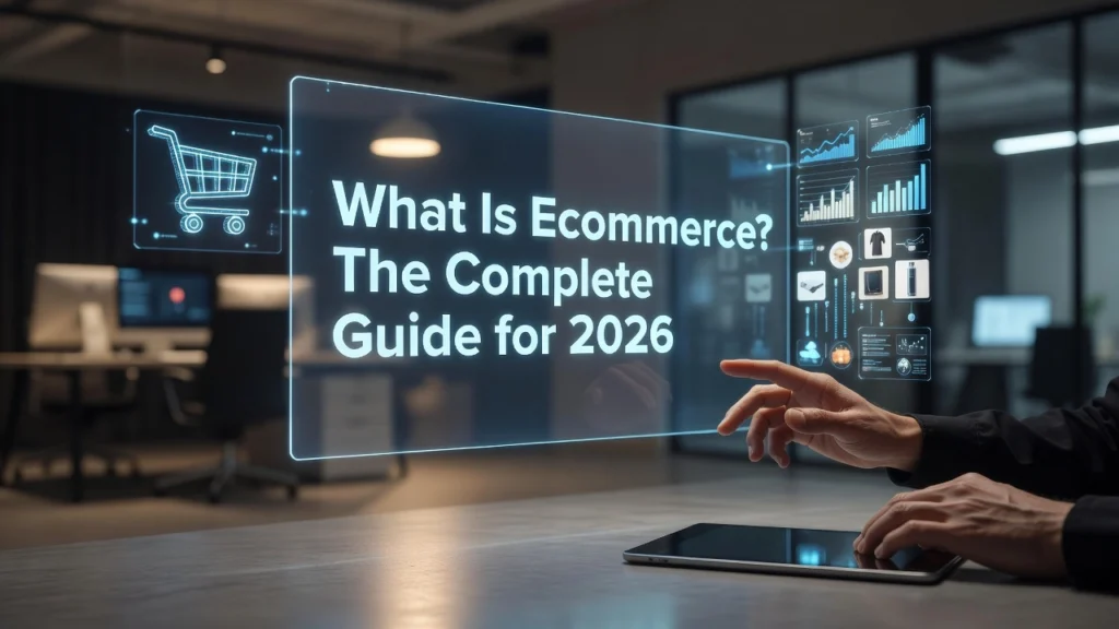 Professional header image for educational tutorial: What Is Ecommerce? The Complete Guide for 2026