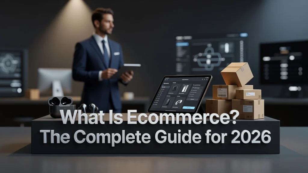 Professional header image for educational tutorial: What Is Ecommerce? The Complete Guide for 2026